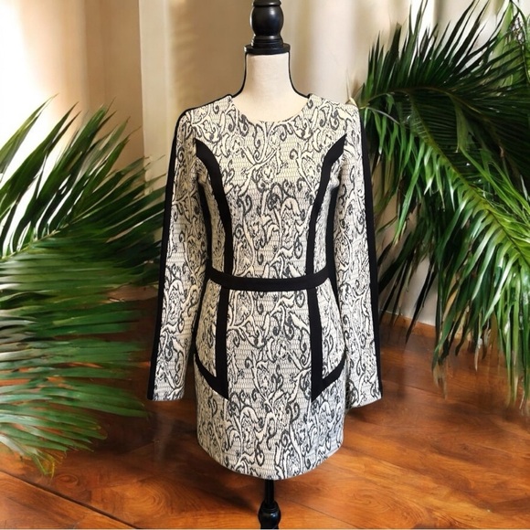 Parker Blanche Sheath Dress – Black & White Ponte Knit Jacquard – Size L - Picture 1 of 16